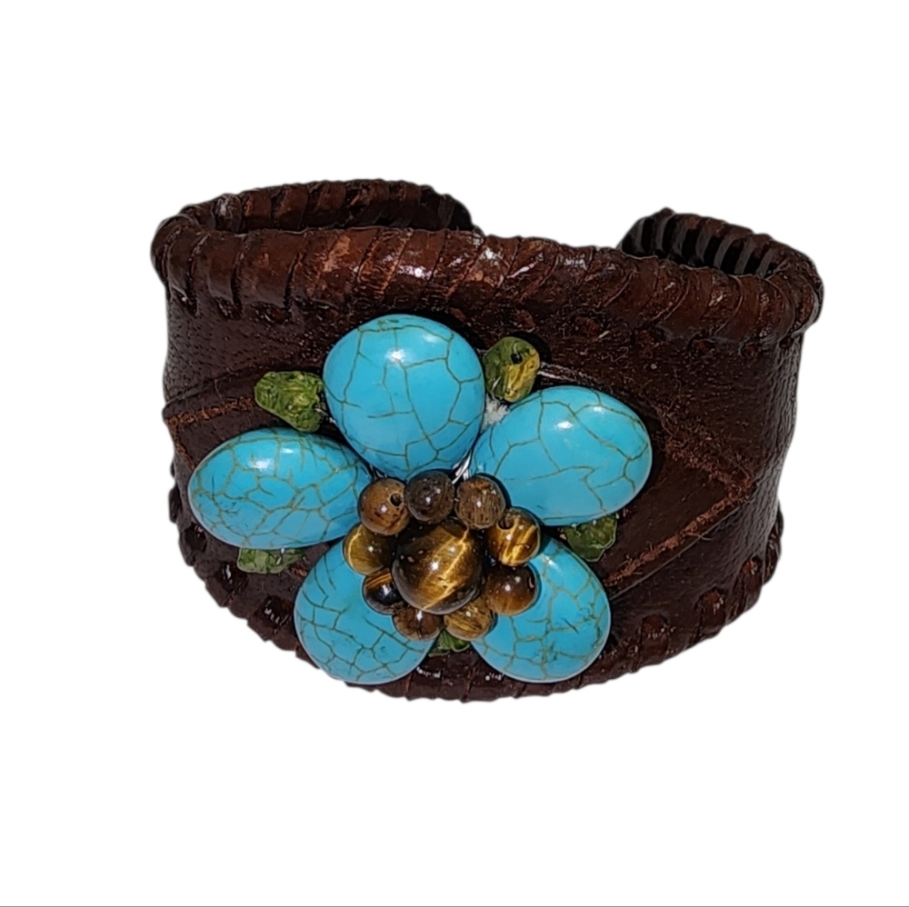 Brown and Turquoise Floral Bracelet